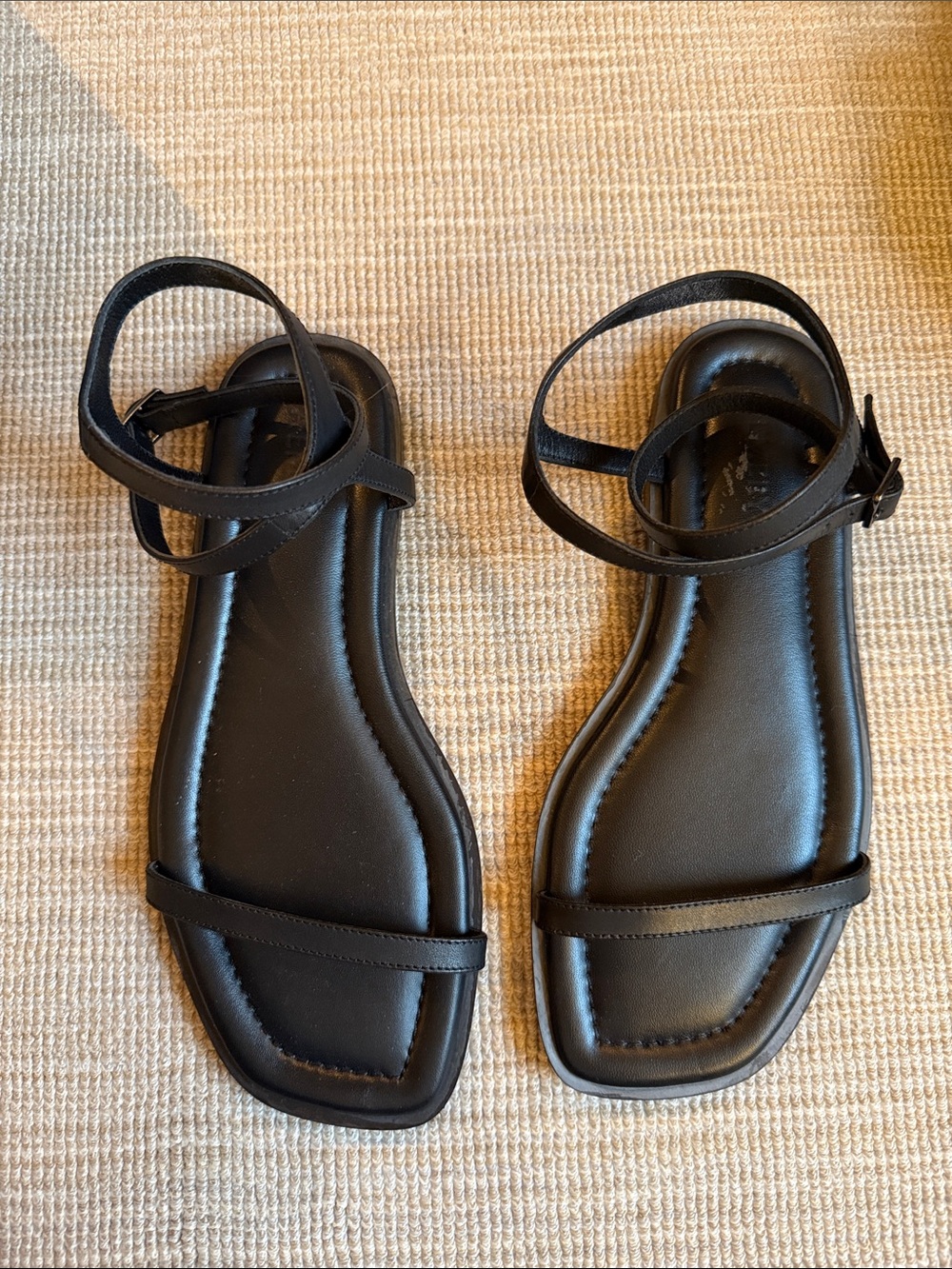 Black Women's Leather Ankle-Strap Sandals